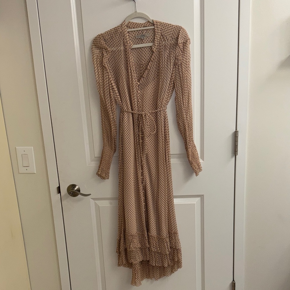 All Saints Powder Pink Polka Dot Long Sleeve Dress